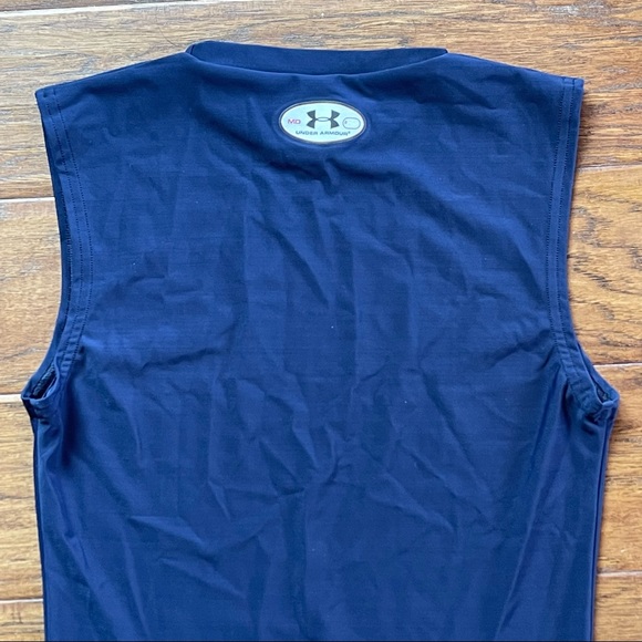 MENโS UNDER ARMOUR BLUE FITTED SLEEVELESS WORKOUT SHIRT SIZE MEDIUM - Picture 7 of 10